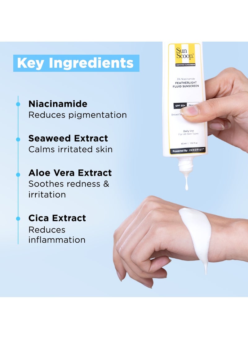 SunScoop 3% Niacinamide Fluid Sunscreen| Spf 50+ Pa++++| Super Light Formula| Prevents Tanning And Sunburn| Reduces Pigmentation| Non-Comedogenic| 45Ml - Image 5